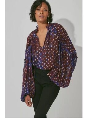 CLEOBELLA Evereve Shimmer Dot Puff Sleeve Dara Blouse // M